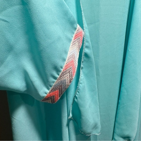 LulaRoe Sheer Open Front Long Duster Batwing Sleeve Mint Embroidered Detail (B) - Picture 7 of 16